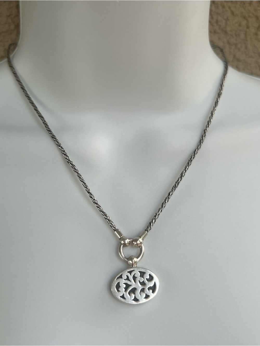 Lois Hill Sterling Silver Filigree Cutout Pendant Foxtail Chain and Earrings Set